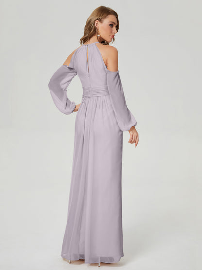 Phoebe Long Sleeves Column Chiffon Bridesmaid Dress