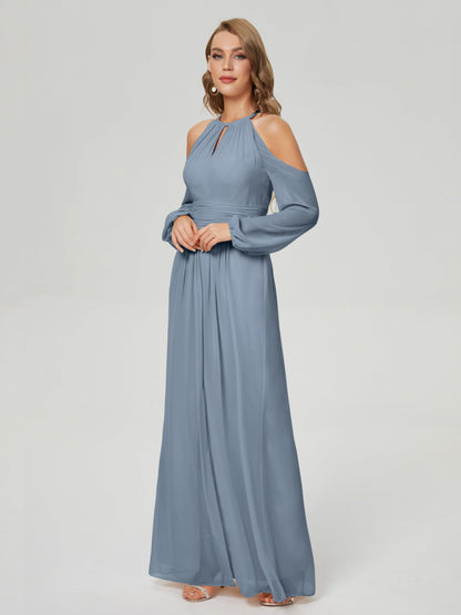 Phoebe Long Sleeves Column Chiffon Bridesmaid Dress