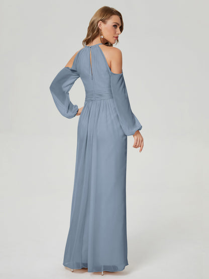 Phoebe Long Sleeves Column Chiffon Bridesmaid Dress