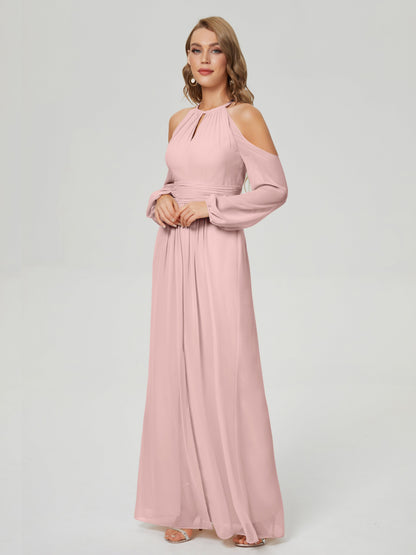 Phoebe Long Sleeves Column Chiffon Bridesmaid Dress