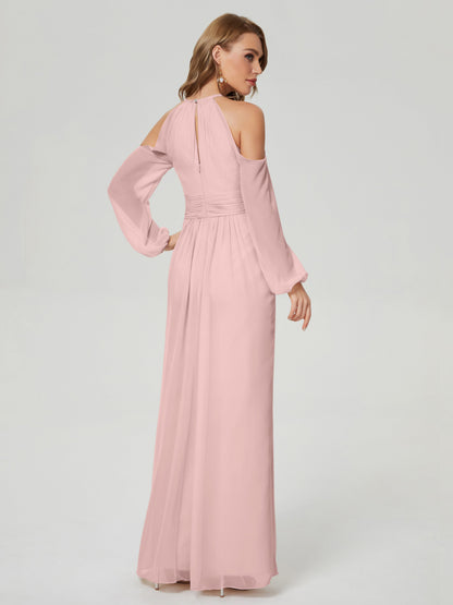 Phoebe Long Sleeves Column Chiffon Bridesmaid Dress