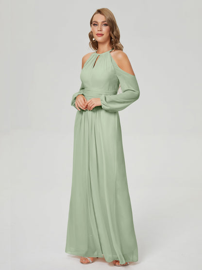Phoebe Long Sleeves Column Chiffon Bridesmaid Dress