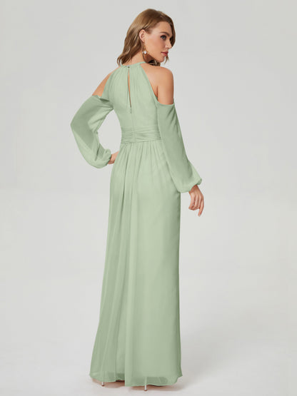 Phoebe Long Sleeves Column Chiffon Bridesmaid Dress