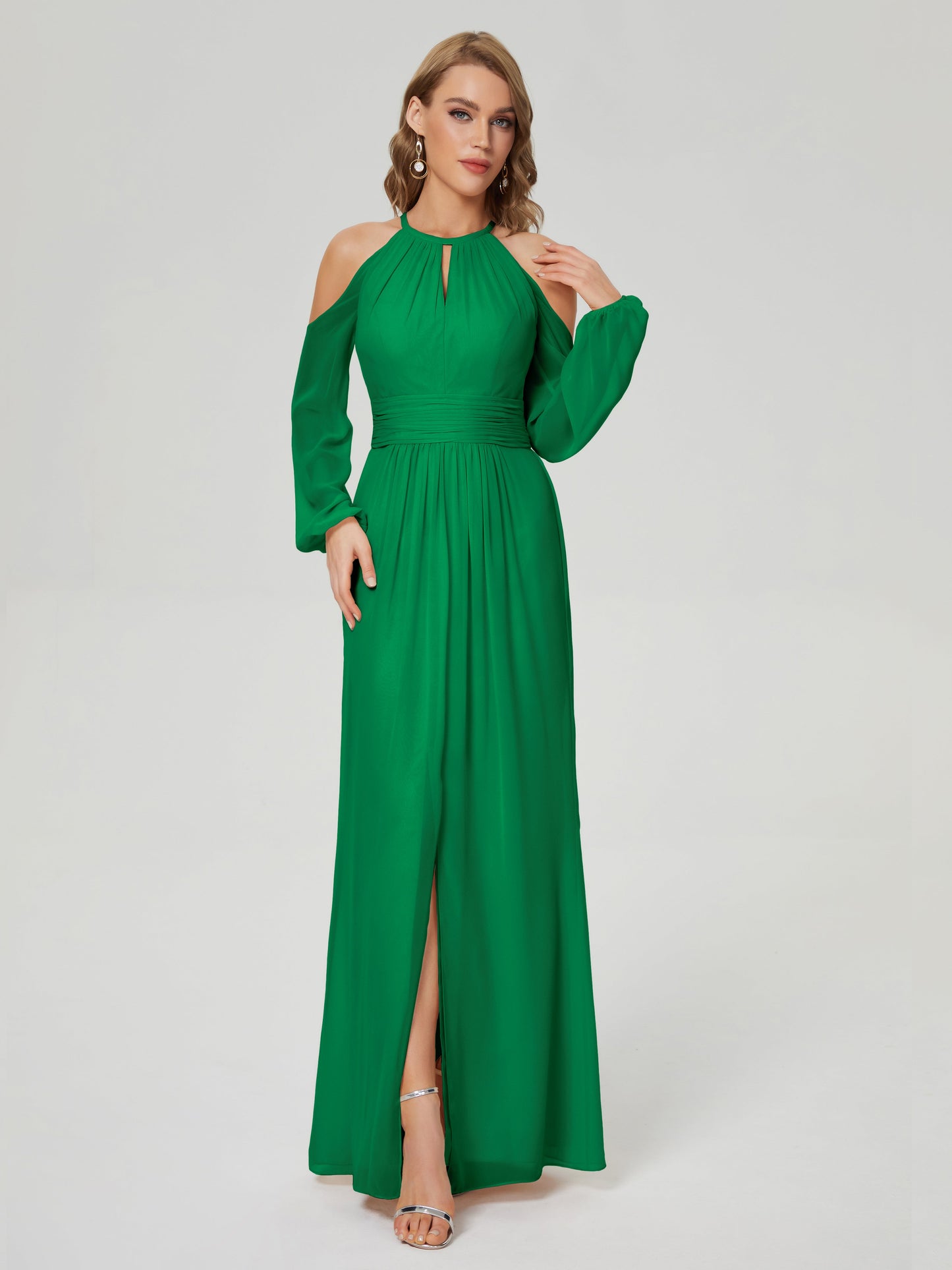 Phoebe Long Sleeves Column Chiffon Bridesmaid Dress