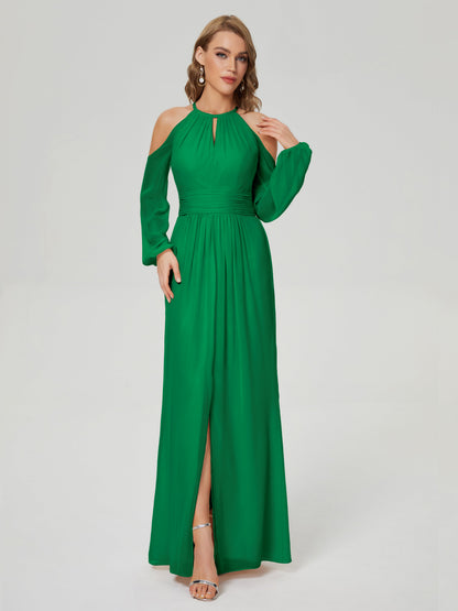 Phoebe Long Sleeves Column Chiffon Bridesmaid Dress