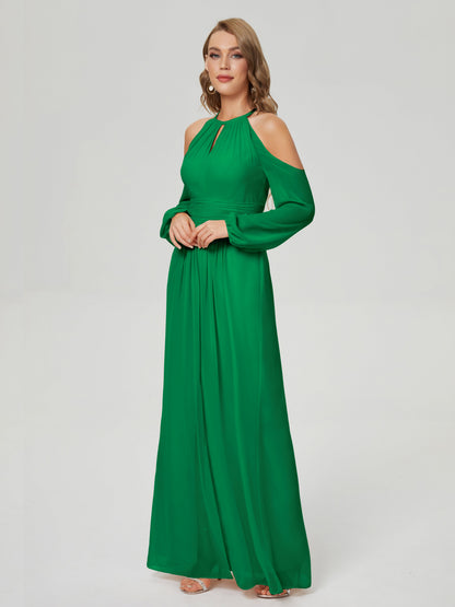 Phoebe Long Sleeves Column Chiffon Bridesmaid Dress