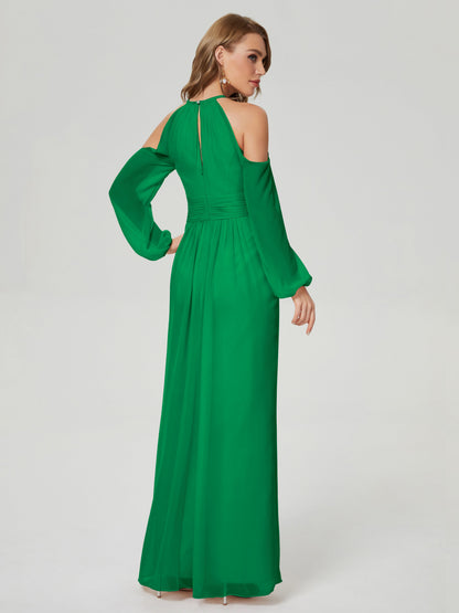 Phoebe Long Sleeves Column Chiffon Bridesmaid Dress