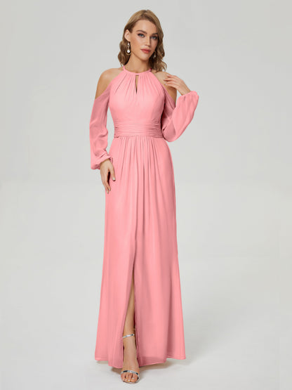 Phoebe Long Sleeves Column Chiffon Bridesmaid Dress