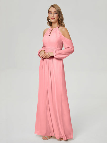 Phoebe Long Sleeves Column Chiffon Bridesmaid Dress