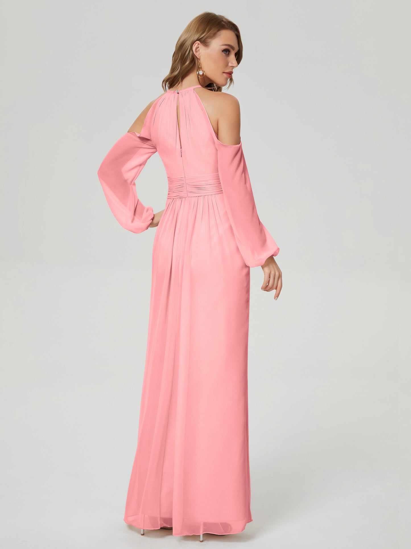 Phoebe Long Sleeves Column Chiffon Bridesmaid Dress