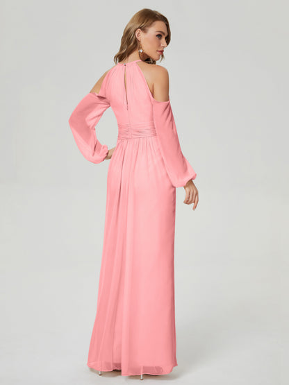 Phoebe Long Sleeves Column Chiffon Bridesmaid Dress