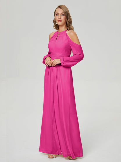 Phoebe Long Sleeves Column Chiffon Bridesmaid Dress