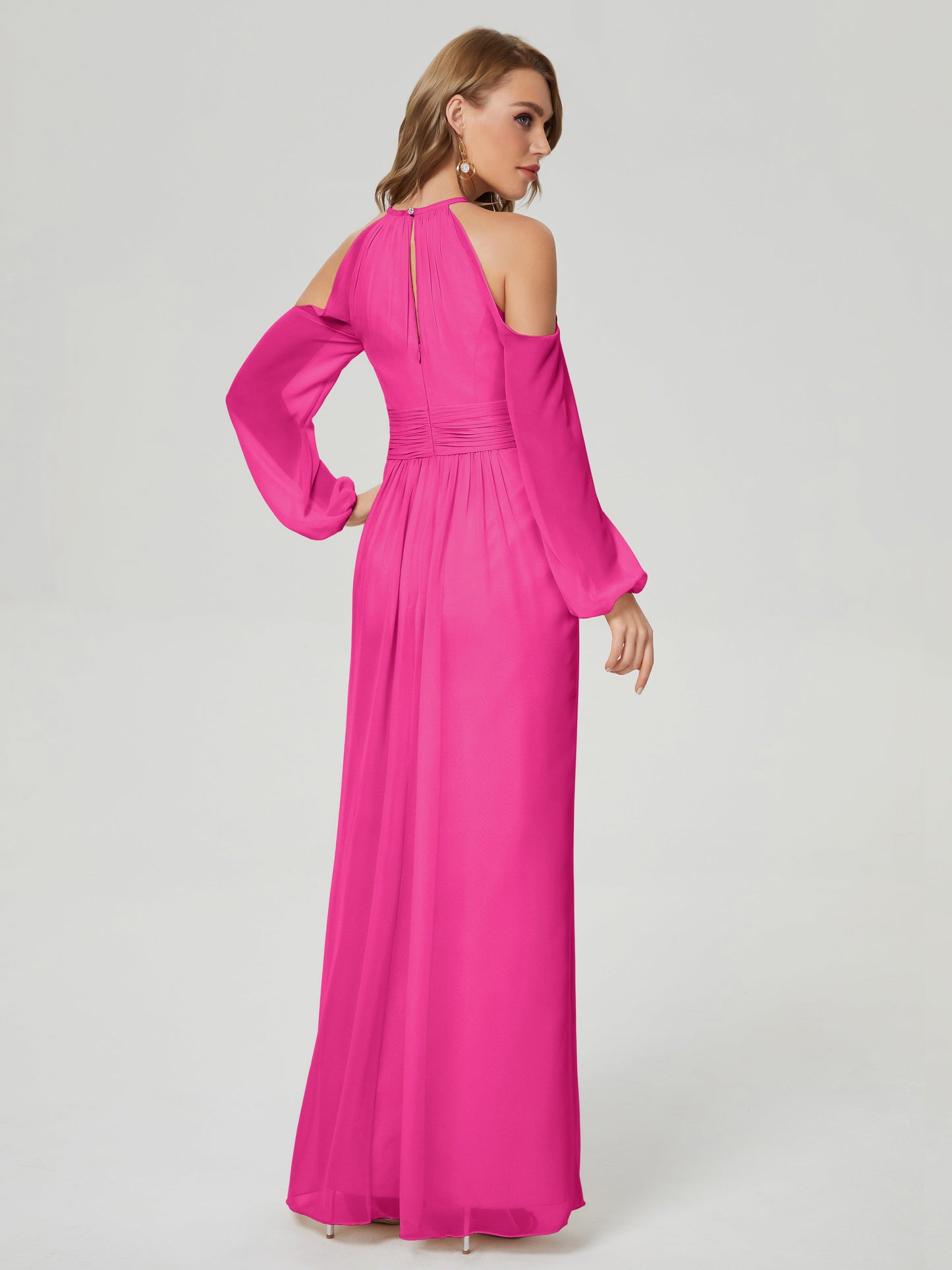 Phoebe Long Sleeves Column Chiffon Bridesmaid Dress