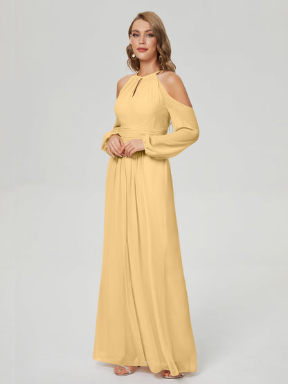 Phoebe Long Sleeves Column Chiffon Bridesmaid Dress