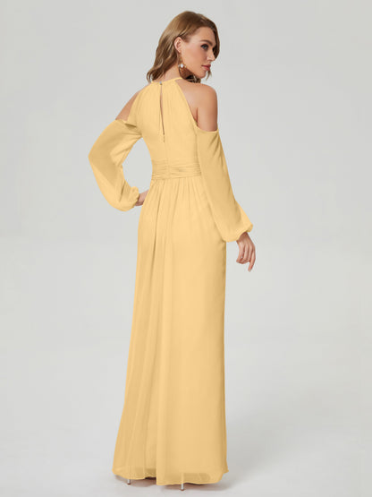 Phoebe Long Sleeves Column Chiffon Bridesmaid Dress