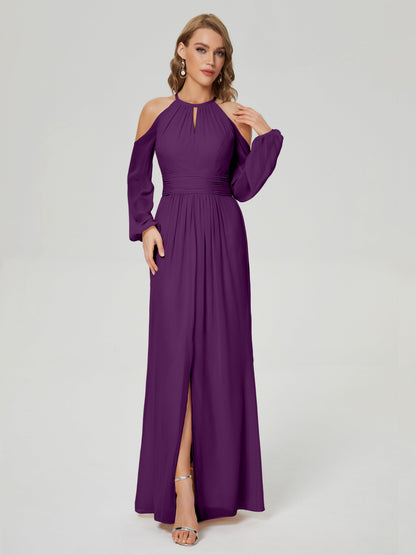 Phoebe Long Sleeves Column Chiffon Bridesmaid Dress