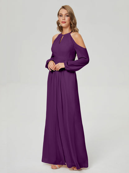 Phoebe Long Sleeves Column Chiffon Bridesmaid Dress
