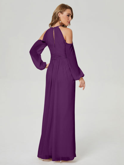 Phoebe Long Sleeves Column Chiffon Bridesmaid Dress