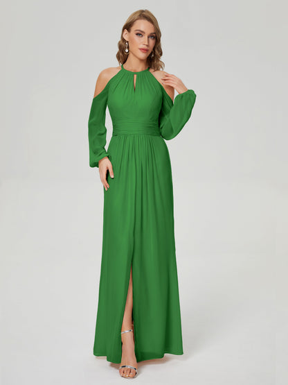 Phoebe Long Sleeves Column Chiffon Bridesmaid Dress