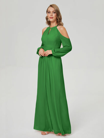Phoebe Long Sleeves Column Chiffon Bridesmaid Dress