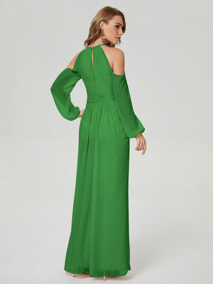 Phoebe Long Sleeves Column Chiffon Bridesmaid Dress