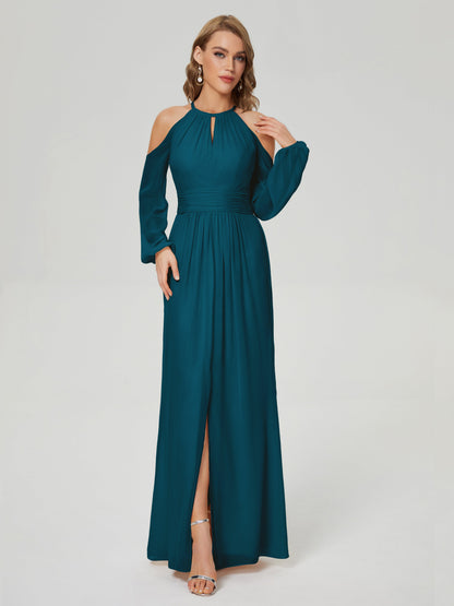 Phoebe Long Sleeves Column Chiffon Bridesmaid Dress