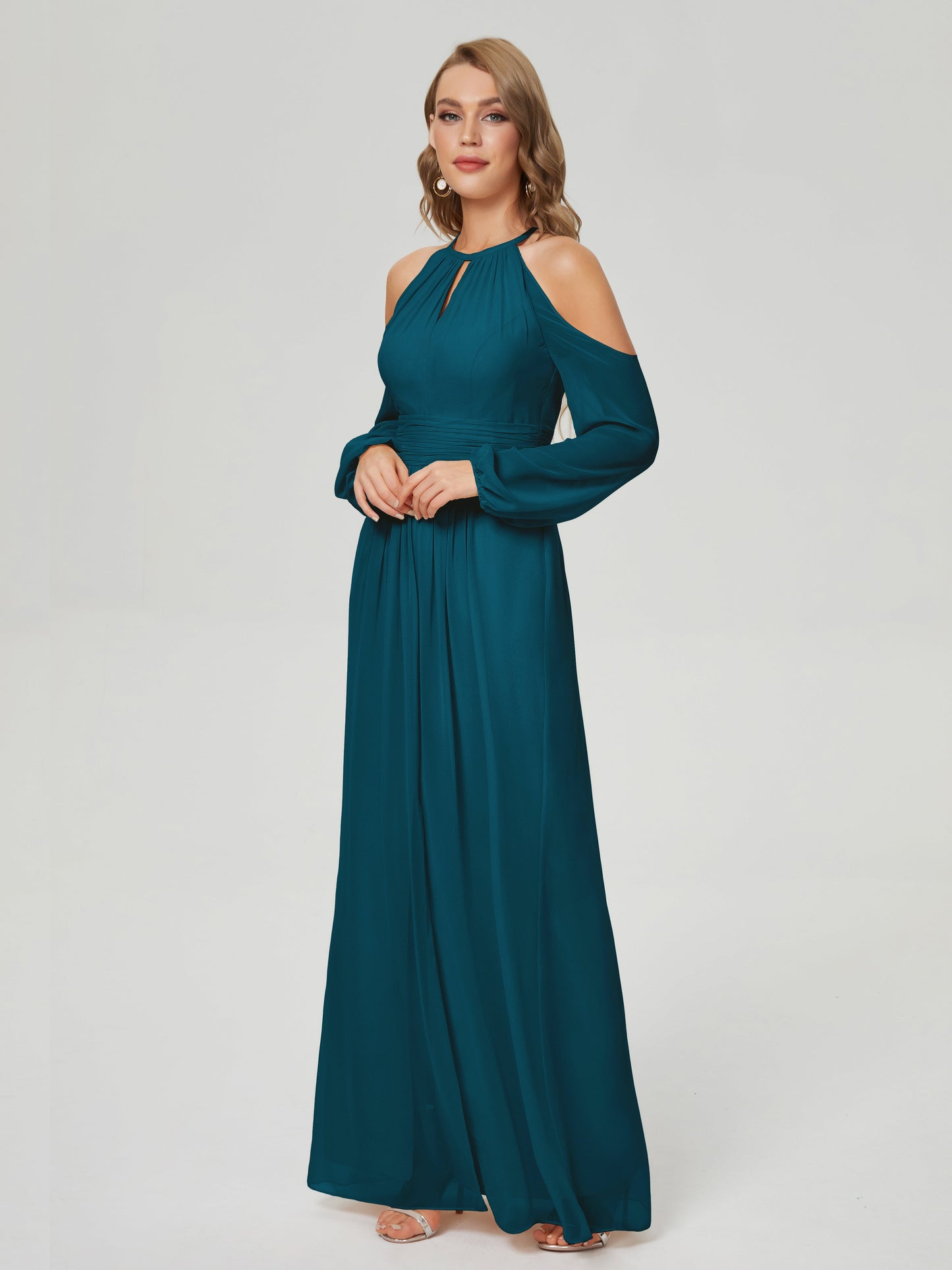 Phoebe Long Sleeves Column Chiffon Bridesmaid Dress