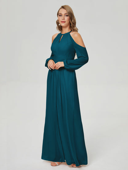 Phoebe Long Sleeves Column Chiffon Bridesmaid Dress