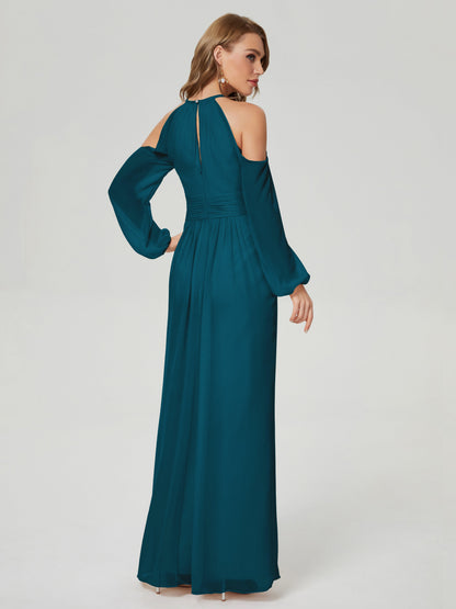 Phoebe Long Sleeves Column Chiffon Bridesmaid Dress