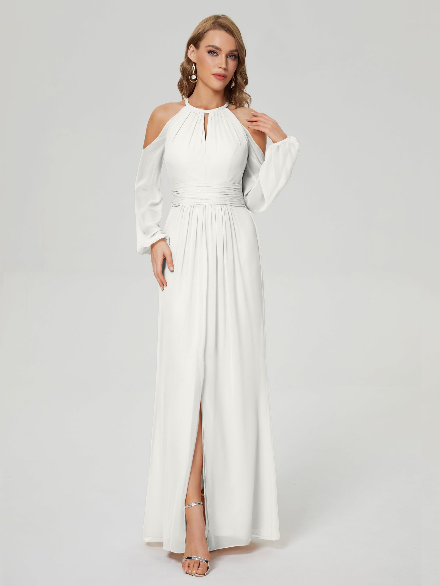 Phoebe Long Sleeves Column Chiffon Bridesmaid Dress