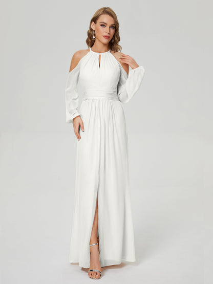 Phoebe Long Sleeves Column Chiffon Bridesmaid Dress