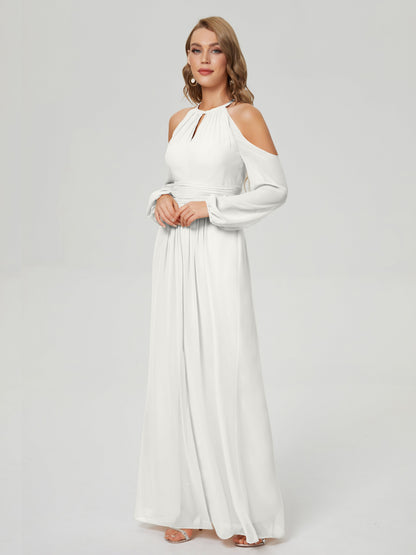 Phoebe Long Sleeves Column Chiffon Bridesmaid Dress