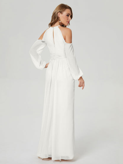 Phoebe Long Sleeves Column Chiffon Bridesmaid Dress
