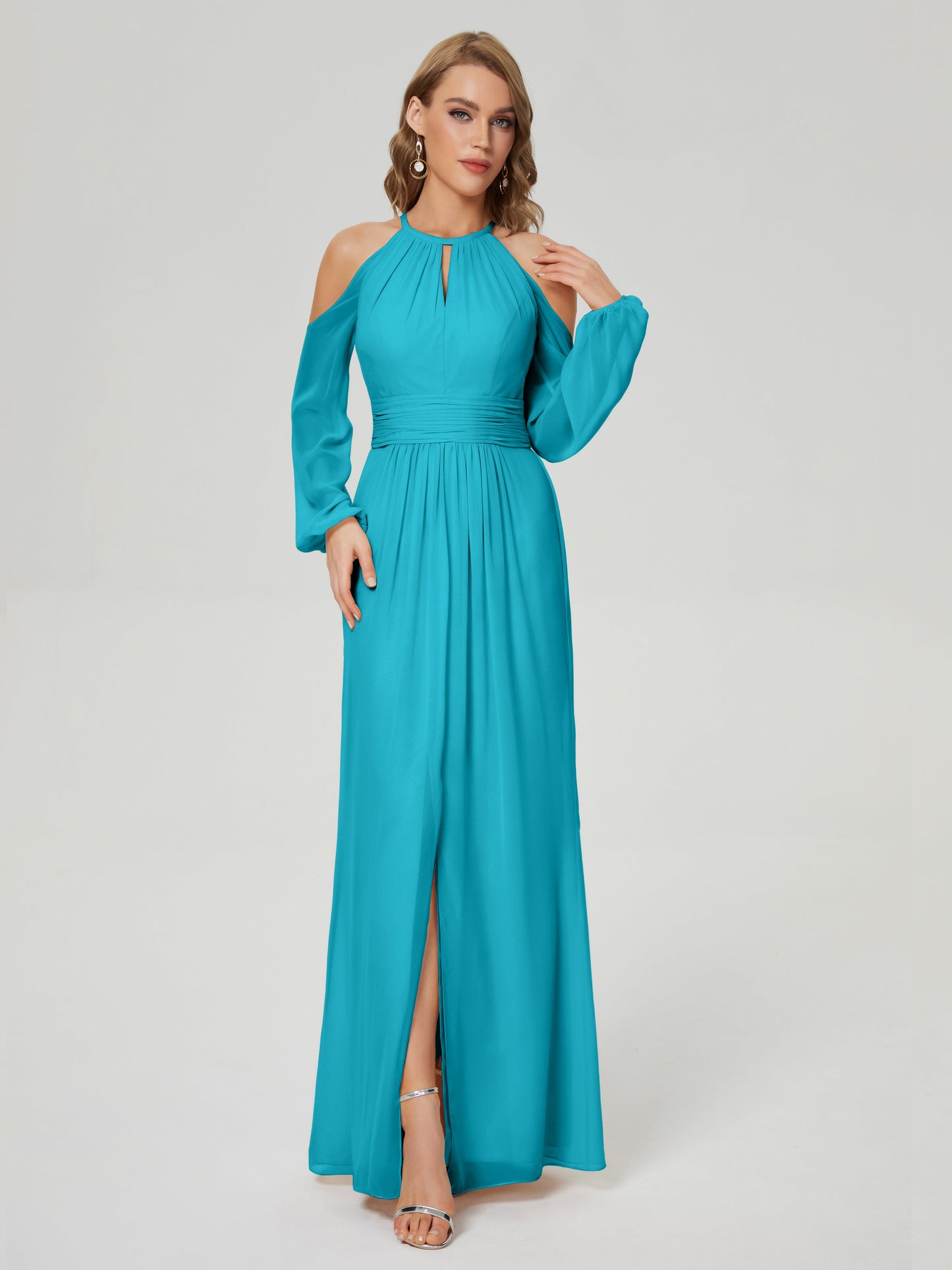 Phoebe Long Sleeves Column Chiffon Bridesmaid Dress