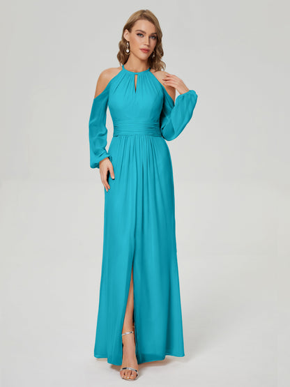 Phoebe Long Sleeves Column Chiffon Bridesmaid Dress