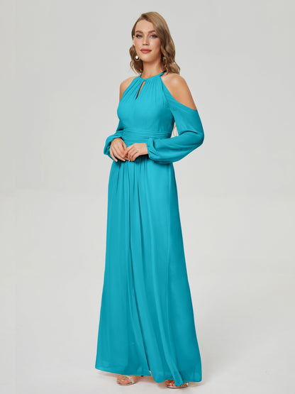Phoebe Long Sleeves Column Chiffon Bridesmaid Dress