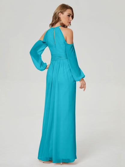 Phoebe Long Sleeves Column Chiffon Bridesmaid Dress