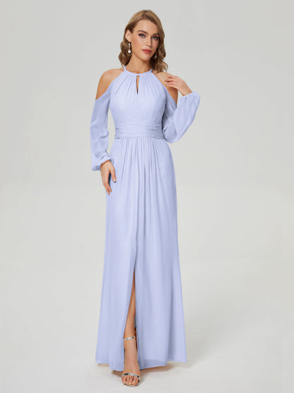 Phoebe Long Sleeves Column Chiffon Bridesmaid Dress