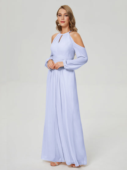 Phoebe Long Sleeves Column Chiffon Bridesmaid Dress