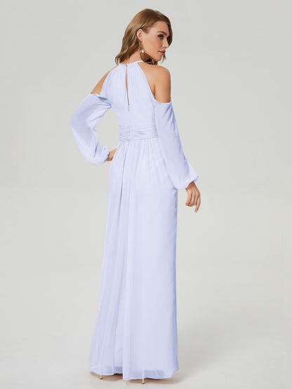 Phoebe Long Sleeves Column Chiffon Bridesmaid Dress