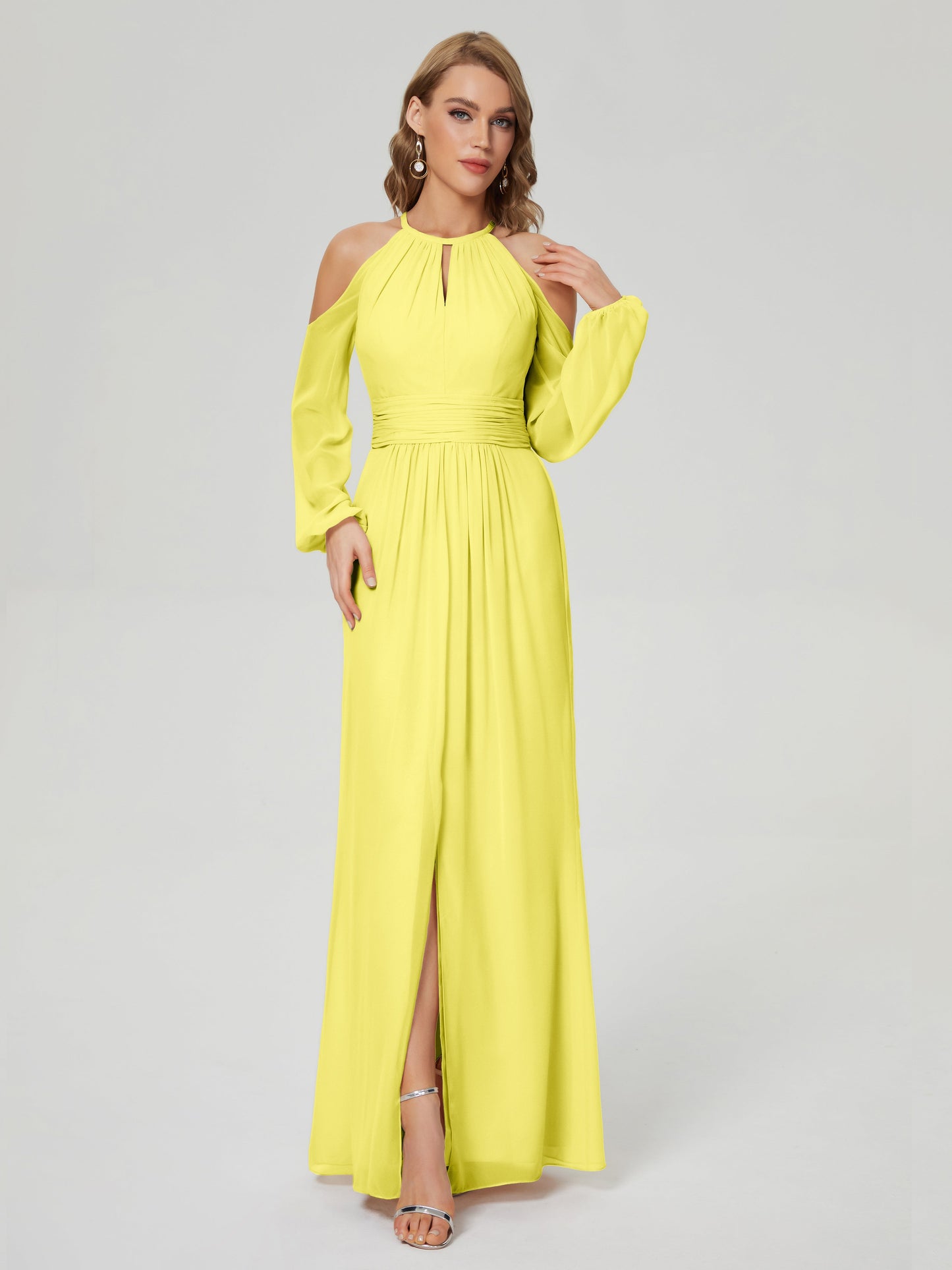 Phoebe Long Sleeves Column Chiffon Bridesmaid Dress
