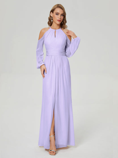 Phoebe Long Sleeves Column Chiffon Bridesmaid Dress
