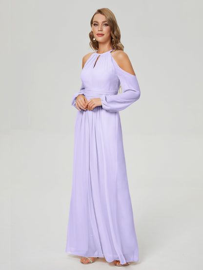 Phoebe Long Sleeves Column Chiffon Bridesmaid Dress