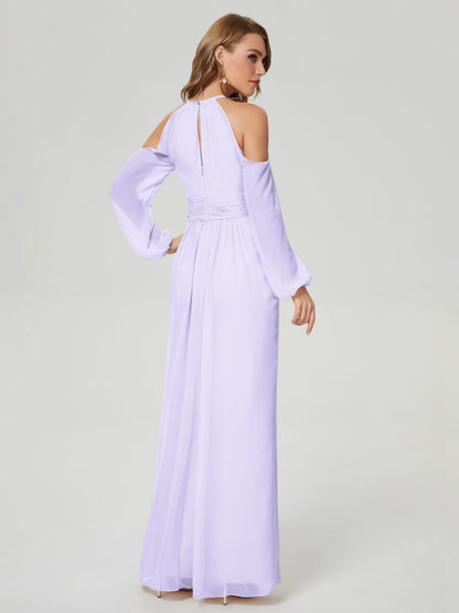 Phoebe Long Sleeves Column Chiffon Bridesmaid Dress