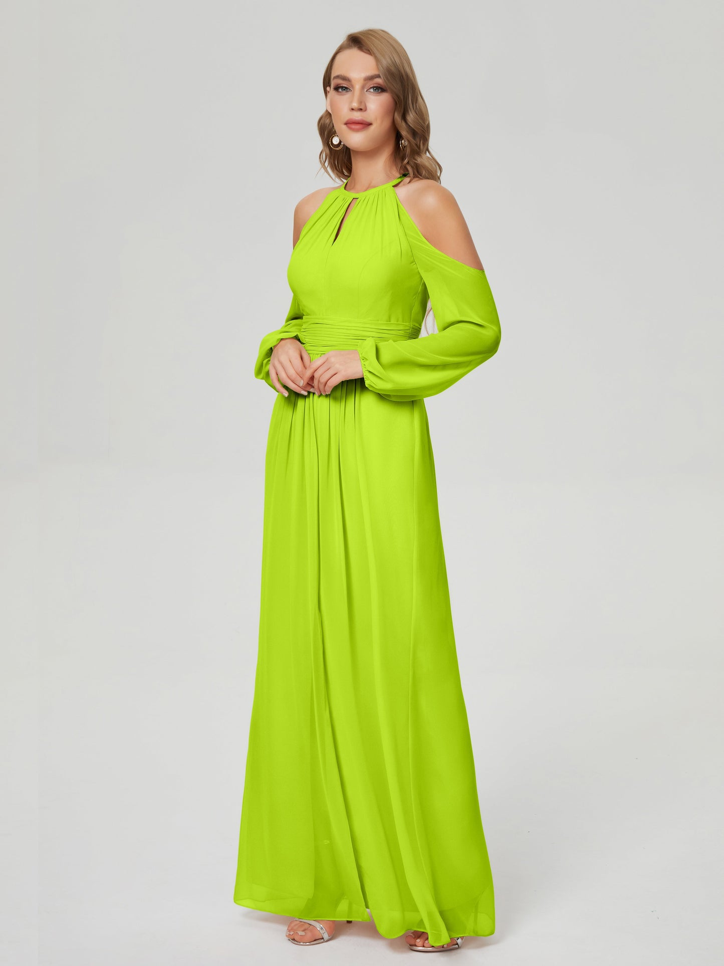 Phoebe Long Sleeves Column Chiffon Bridesmaid Dress