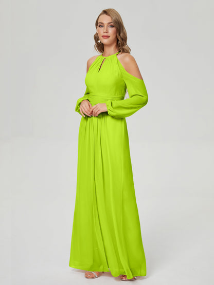 Phoebe Long Sleeves Column Chiffon Bridesmaid Dress