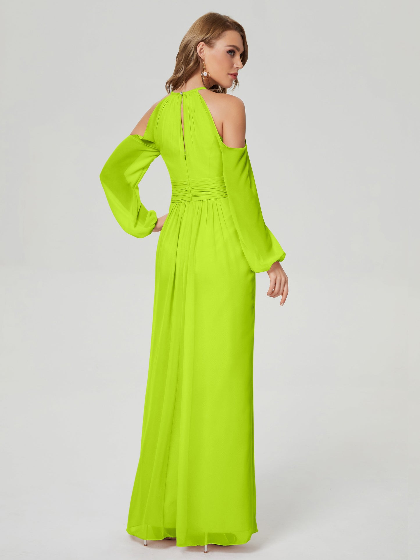 Phoebe Long Sleeves Column Chiffon Bridesmaid Dress
