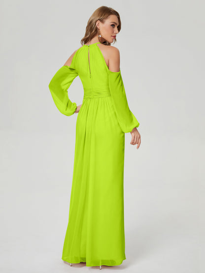 Phoebe Long Sleeves Column Chiffon Bridesmaid Dress