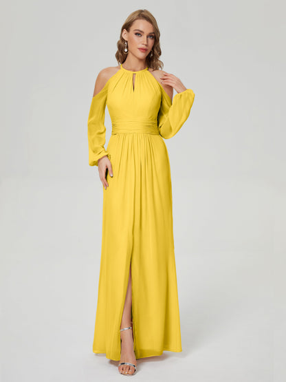 Phoebe Long Sleeves Column Chiffon Bridesmaid Dress