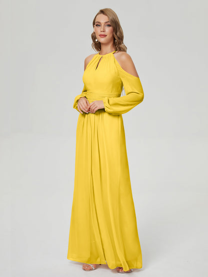 Phoebe Long Sleeves Column Chiffon Bridesmaid Dress